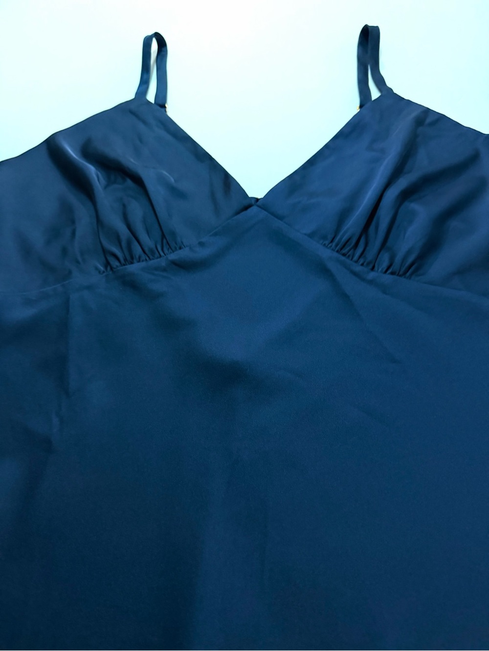 SOMA Navy Blue Stretch Luster Knit Night Gown Size XL Satin Spaghetti Straps - Picture 6 of 14